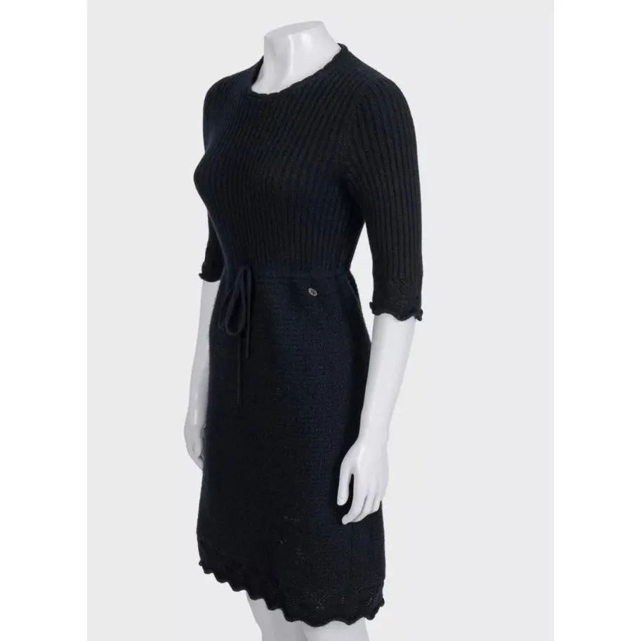Chanel Black 100% Cashmere Belted Dress - FR 36 / S Pre-owned Black Wool Good - Back View
