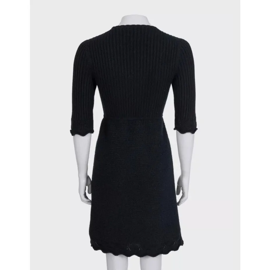 Chanel Black 100% Cashmere Belted Dress - FR 36 / S Pre-owned Black Wool Good - Inside View