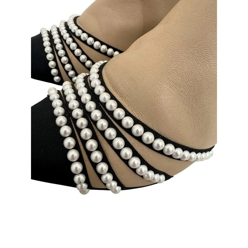 Chanel CC Cap Toe Pearl Embellished Ankle Boots Sz.38.5 Pre-owned Black Leather Good - Inside View