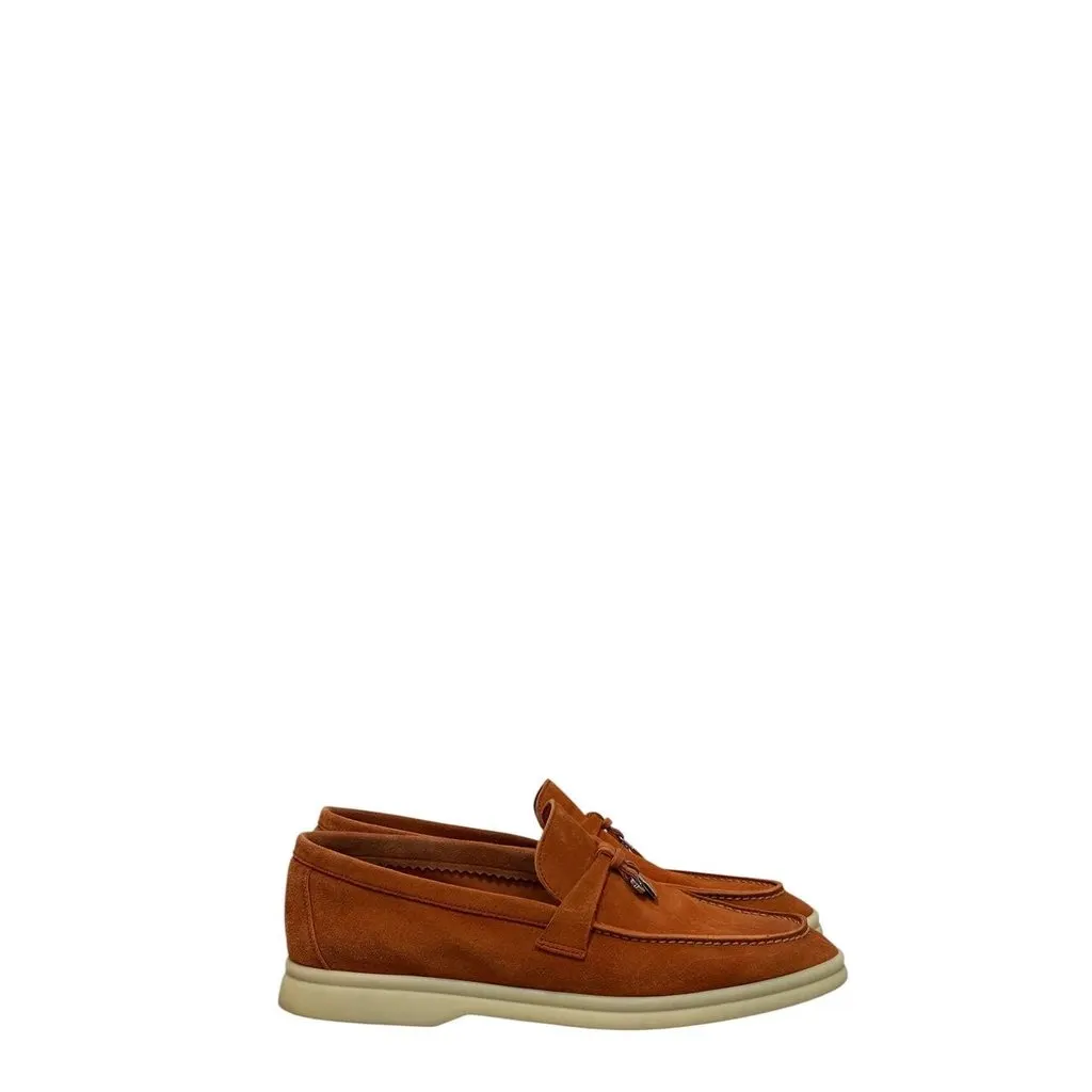 Loro Piana Orange Suede Loafers with Silver Charms Sz.38.5 Pre-owned Orange Suede Good - Back View