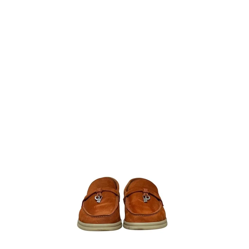 Loro Piana Orange Suede Loafers with Silver Charms Sz.38.5 Pre-owned Orange Suede Good - Inside View