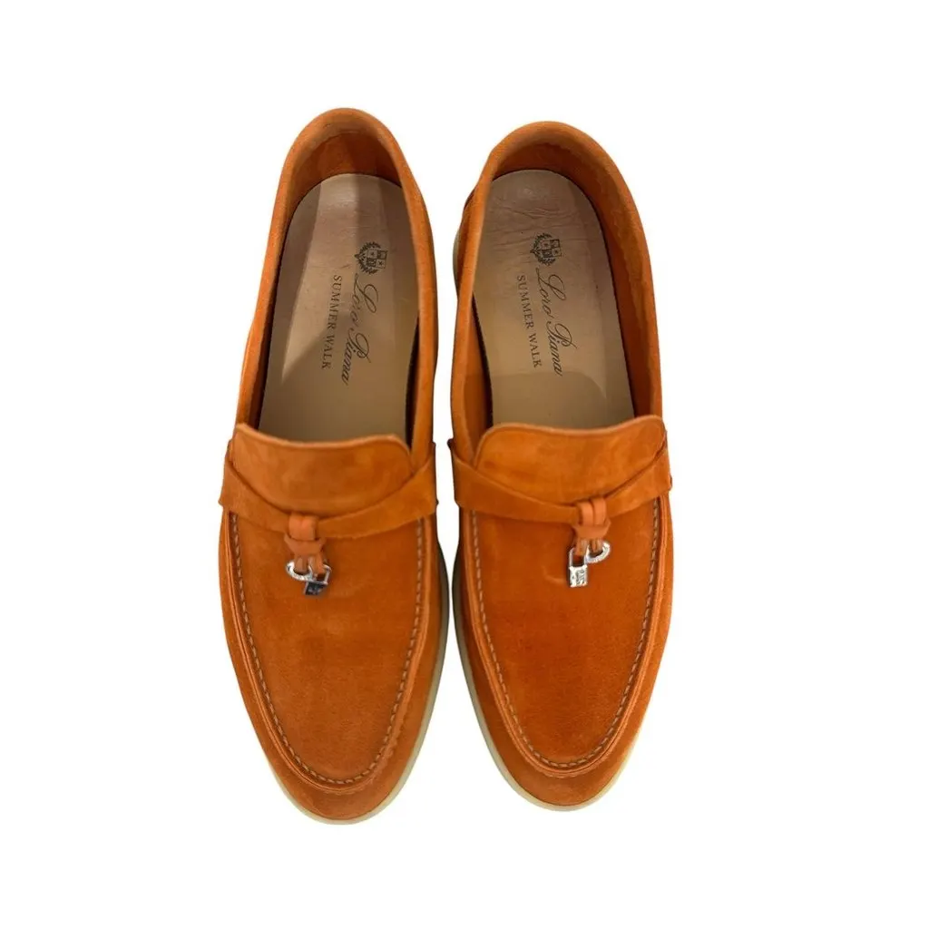 Loro Piana Orange Suede Loafers with Silver Charms Sz.38.5 Pre-owned Orange Suede Good - Box View