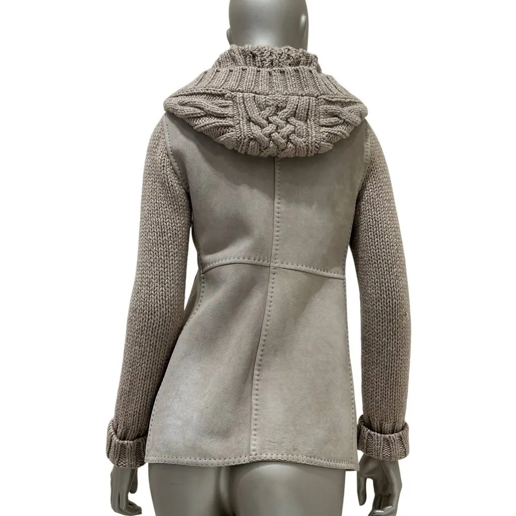 Loro Piana Shearling Cashmere Knit Hooded Jacket Cardigan- 38 Pre-owned Beige Shearling Good - Back View