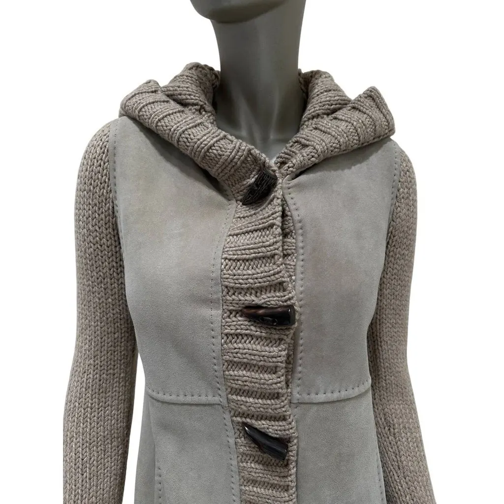 Loro Piana Shearling Cashmere Knit Hooded Jacket Cardigan- 38 Pre-owned Beige Shearling Good - Inside View