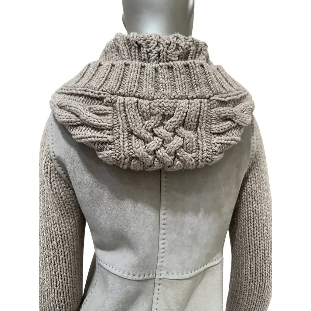 Loro Piana Shearling Cashmere Knit Hooded Jacket Cardigan- 38 Pre-owned Beige Shearling Good - Model View