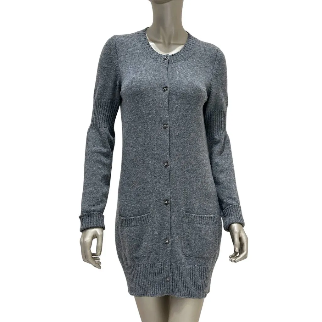 Chanel 100% Cashmere CC Turn Lock Gray Long Cardigan Sz.38 Pre-owned