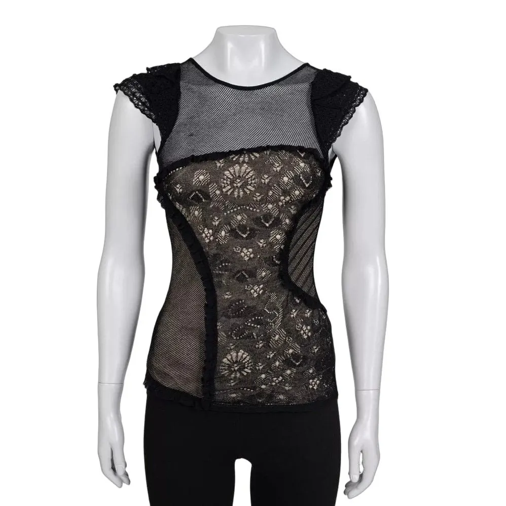 Valentino Black Lace-Insert Fitted Top - Size S Pre-owned Black Lace Good - Front View