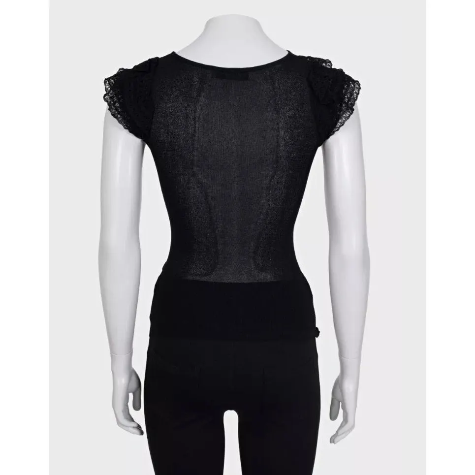 Valentino Black Lace-Insert Fitted Top - Size S Pre-owned Black Lace Good - Inside View