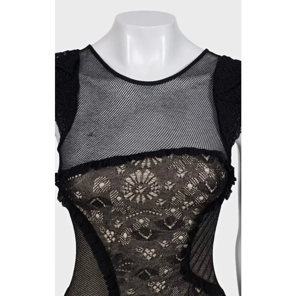Valentino Black Lace-Insert Fitted Top - Size S Pre-owned Black Lace Good - Model View