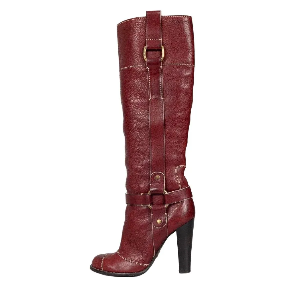 Dolce & Gabbana Red Leather Boots Round Toe Stacked Heel EU 37.5 Pre-owned