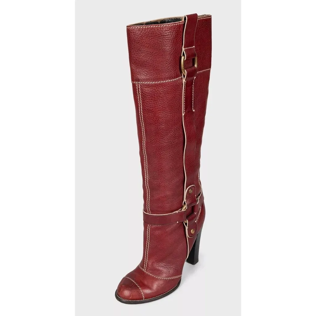 Dolce & Gabbana Red Leather Boots Round Toe Stacked Heel EU 37.5 Pre-owned Red Leather Good - Inside View