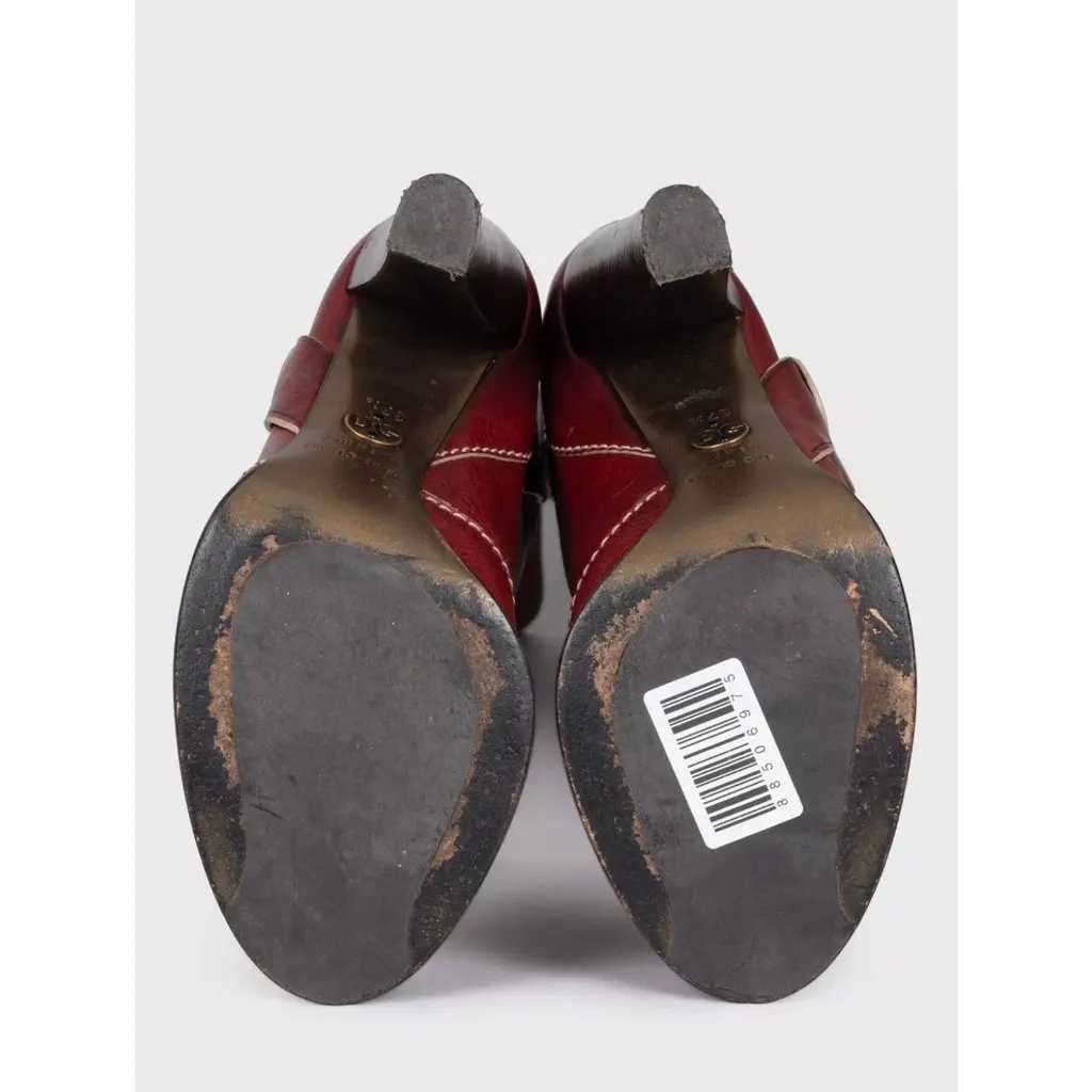 Dolce & Gabbana Red Leather Boots Round Toe Stacked Heel EU 37.5 Pre-owned Red Leather Good - Box View