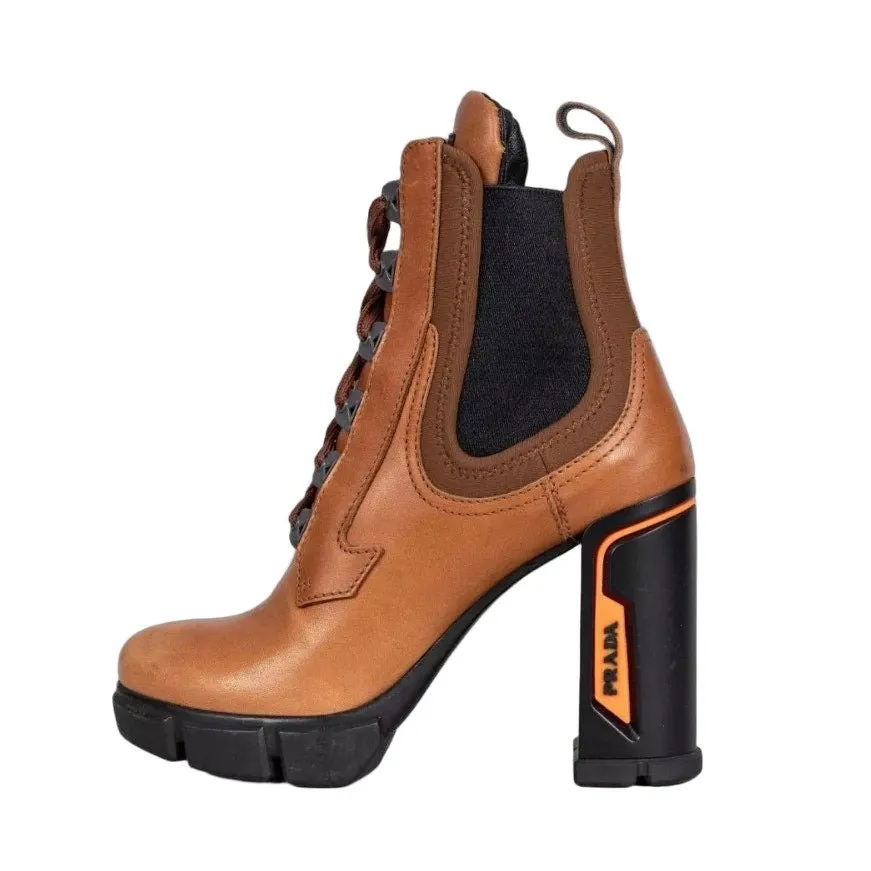 Prada Brown Leather Lace-Up Ankle Boots - EU 37 Pre-owned Brown Leather Good - Front View