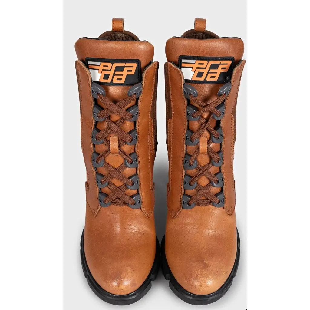 Prada Brown Leather Lace-Up Ankle Boots - EU 37 Pre-owned Brown Leather Good - Back View