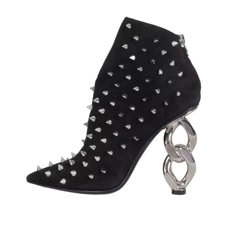 Balmain Black Suede Studded Ankle Boots EU 38 Pre-owned Black Suede Good - Front View