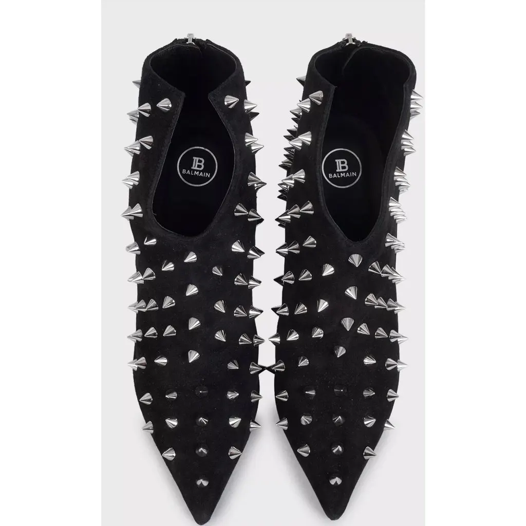 Balmain Black Suede Studded Ankle Boots EU 38 Pre-owned Black Suede Good - Back View