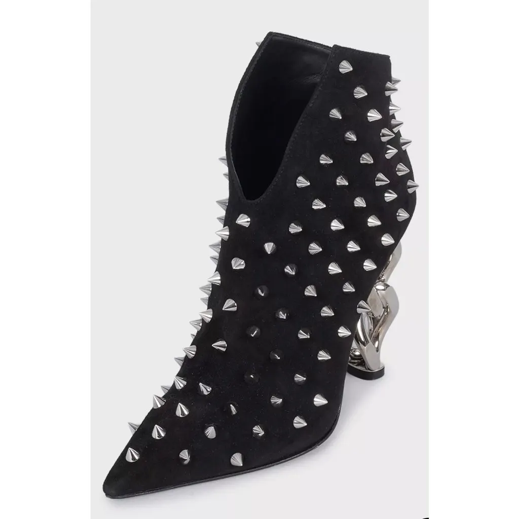 Balmain Black Suede Studded Ankle Boots EU 38 Pre-owned Black Suede Good - Inside View