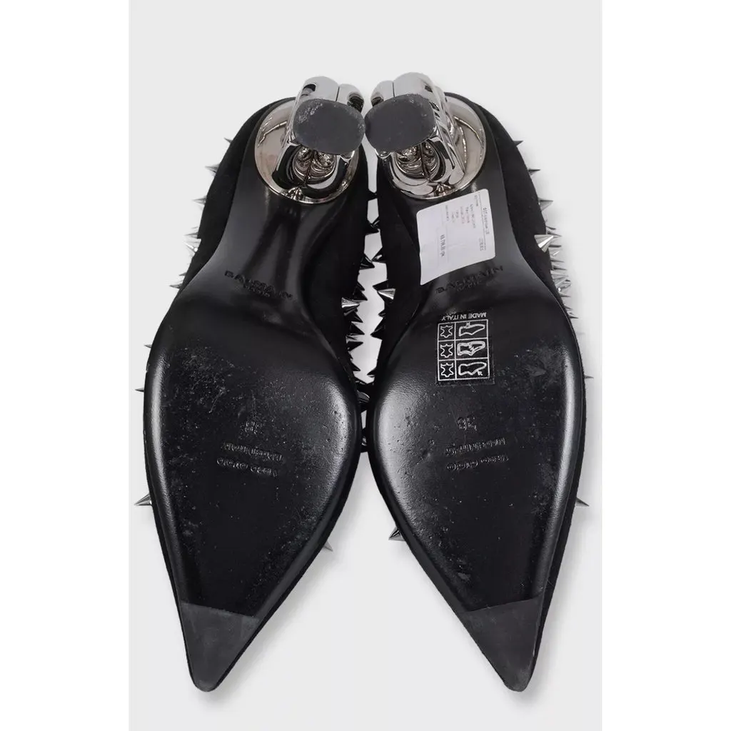 Balmain Black Suede Studded Ankle Boots EU 38 Pre-owned Black Suede Good - Box View