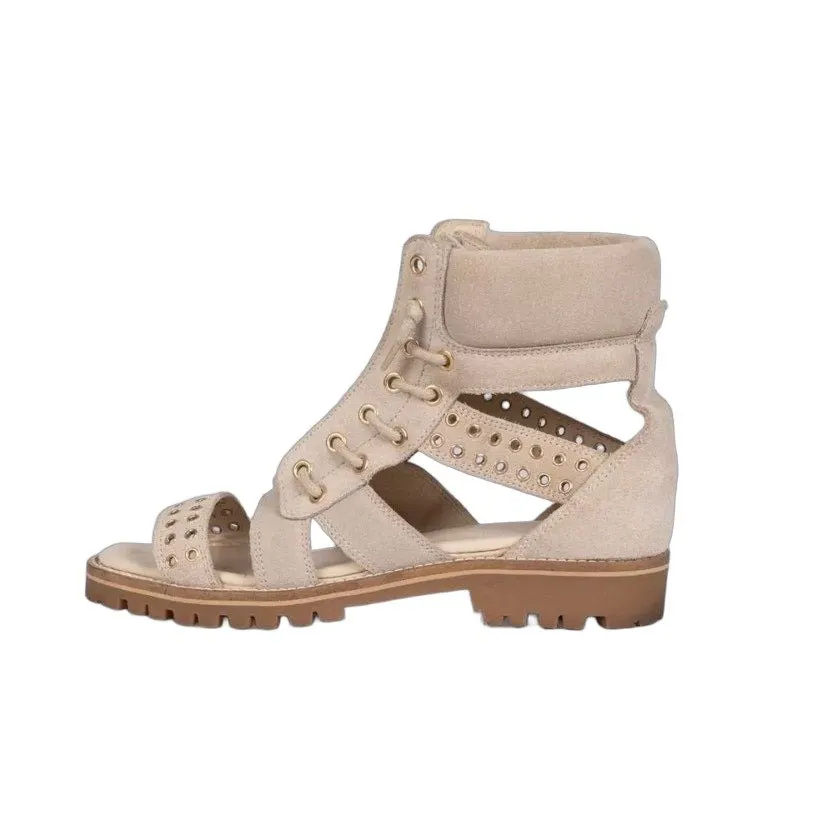 Balmain Beige Suede High Heel Sandals w Sz.37.5 Pre-owned Beige Suede Good - Front View