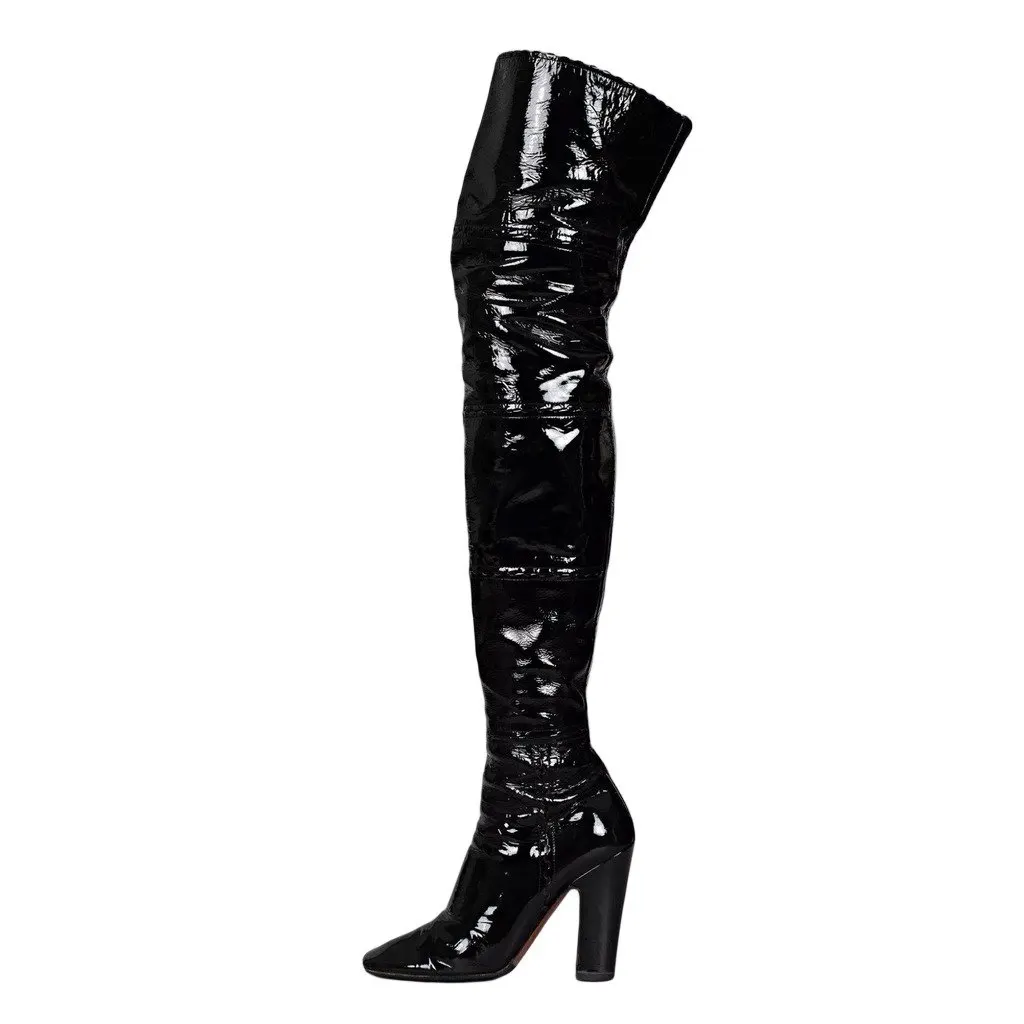 Alaïa Black Patent Leather Over-the-Knee Boots, EU 38 Pre-owned Black Leather Good - Front View