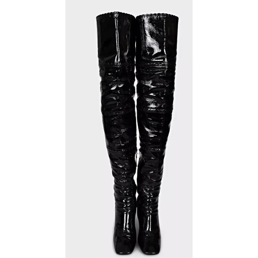 Alaïa Black Patent Leather Over-the-Knee Boots, EU 38 Pre-owned Black Leather Good - Back View
