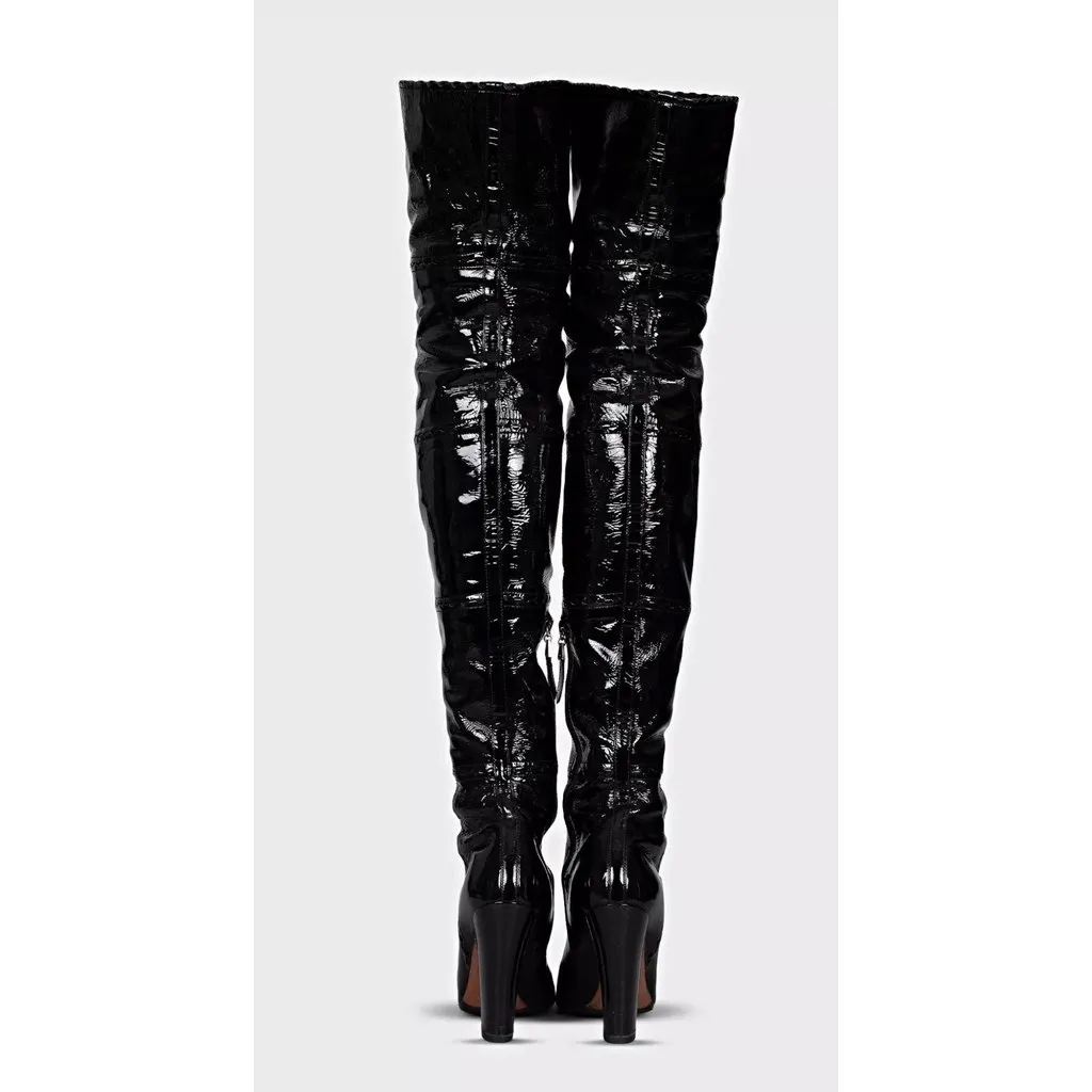 Alaïa Black Patent Leather Over-the-Knee Boots, EU 38 Pre-owned Black Leather Good - Model View