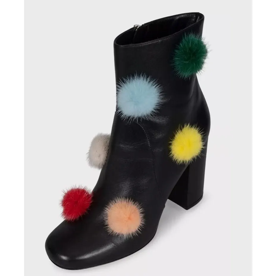 Fendi NWB Fendi Black Leather Ankle Boots Fur Pompom EU 39.5 Pre-owned Black Leather Never worn - Inside View