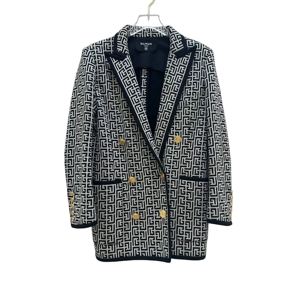 Balmain PB Labyrinth Monogram Blazer Sz.36 Pre-owned Black Canvas Good - Front View