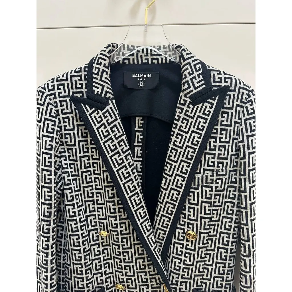 Balmain PB Labyrinth Monogram Blazer Sz.36 Pre-owned Black Canvas Good - Inside View