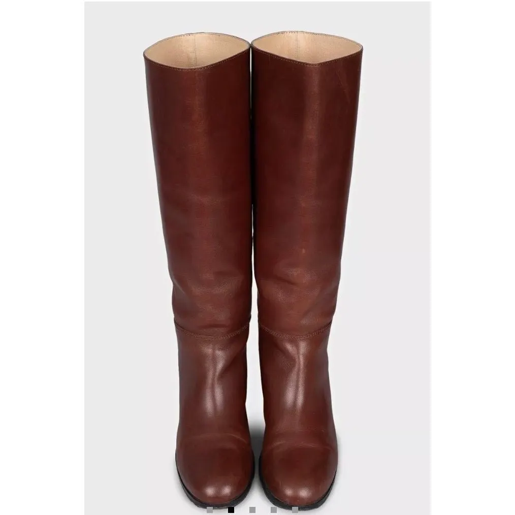 Chanel Brown Leather Mid-Heel Boots - EU 40 Pre-owned Brown Leather Good - Back View