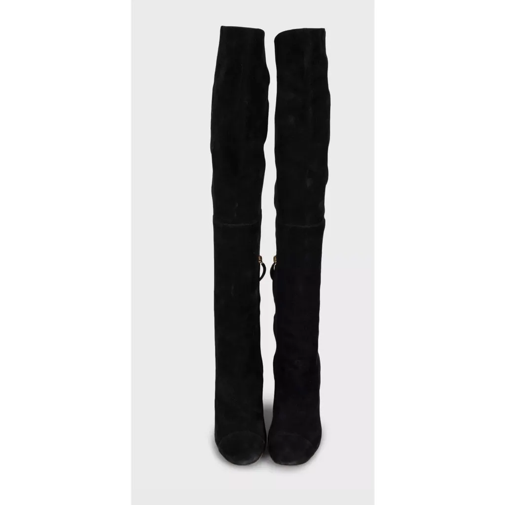 Chanel Black Suede Over-the-Knee Boots EU 38 pre-owned Black Suede Good - Back View