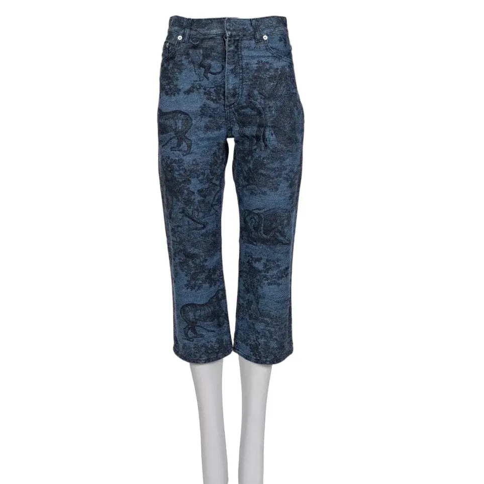 Dior NWOT Christian Dior Blue Toile Print Denim Capri Pants 36/S Pre-owned