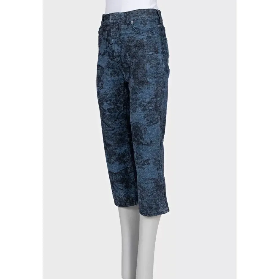 Dior NWOT Christian Dior Blue Toile Print Denim Capri Pants 36/S Pre-owned Blue Denim Never worn - Back View