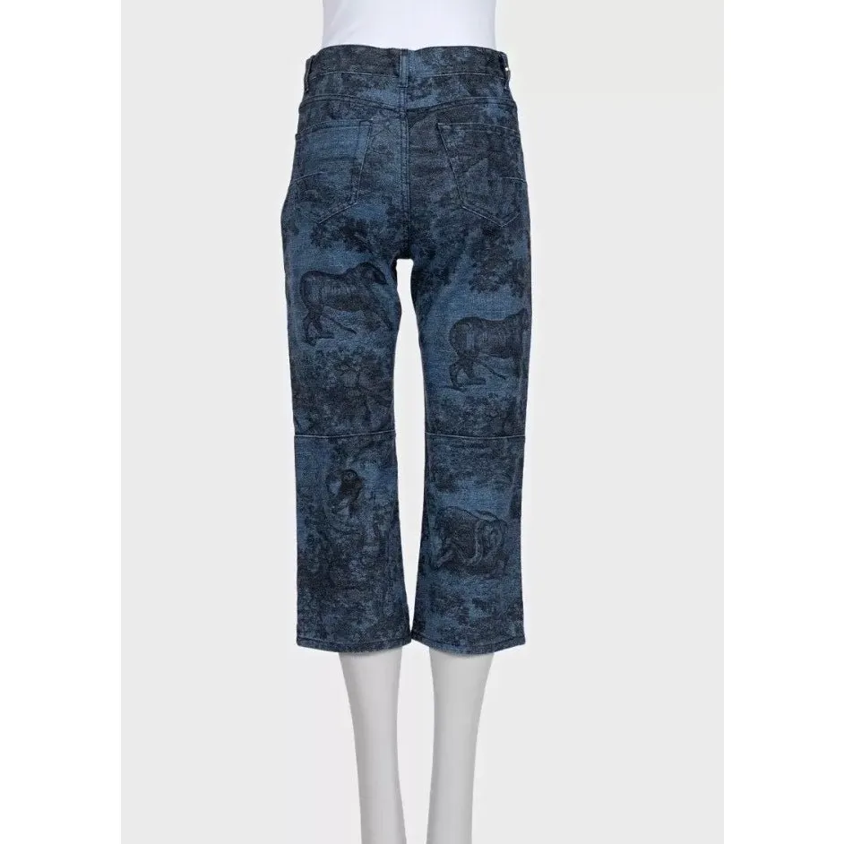 Dior NWOT Christian Dior Blue Toile Print Denim Capri Pants 36/S Pre-owned Blue Denim Never worn - Inside View