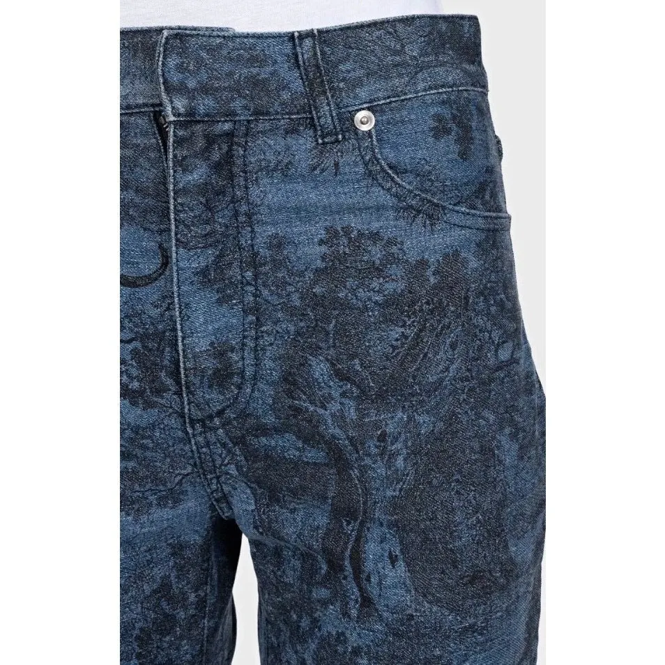Dior NWOT Christian Dior Blue Toile Print Denim Capri Pants 36/S Pre-owned Blue Denim Never worn - Model View