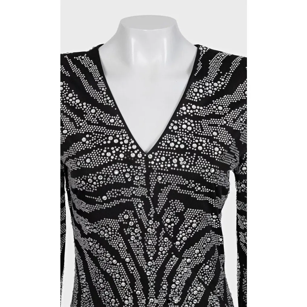 Balmain Black Crystal Embellished Maxi Dress XS Pre-owned Black Good - Model View