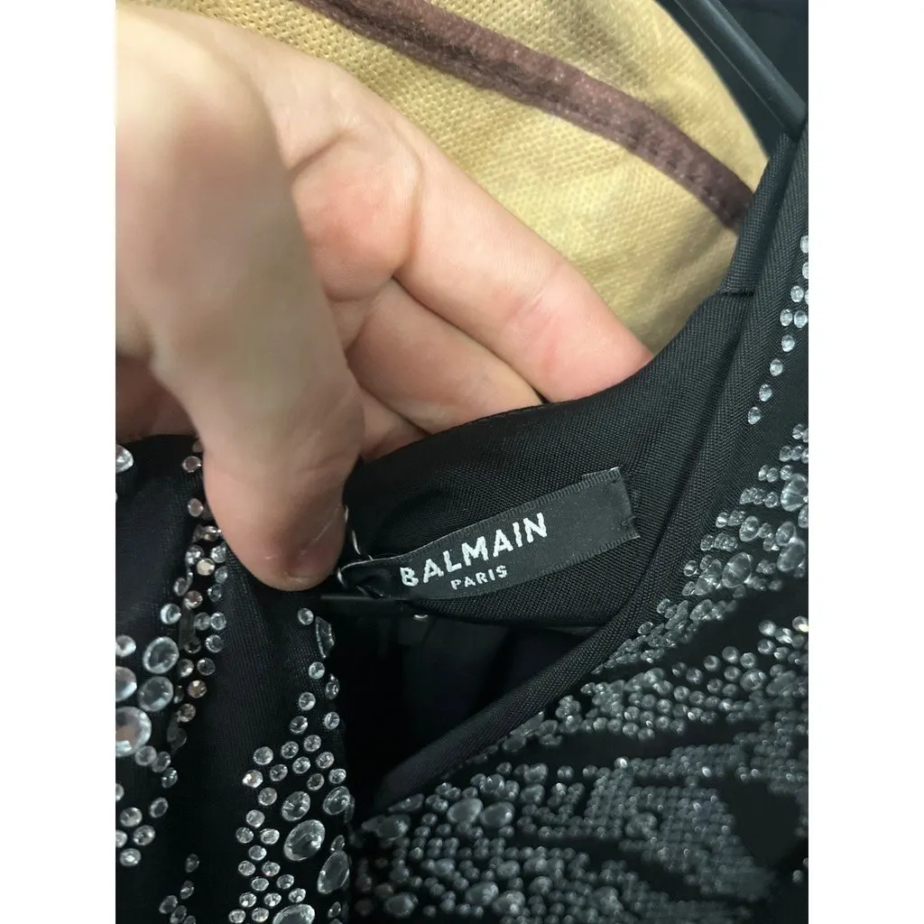 Balmain Black Crystal Embellished Maxi Dress XS Pre-owned Black Good - Box View