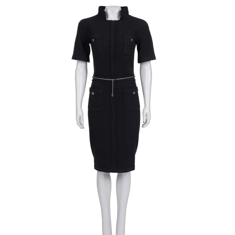 Chanel Black Wool Fitted Dress - FR 36 / US S Pre-owned
