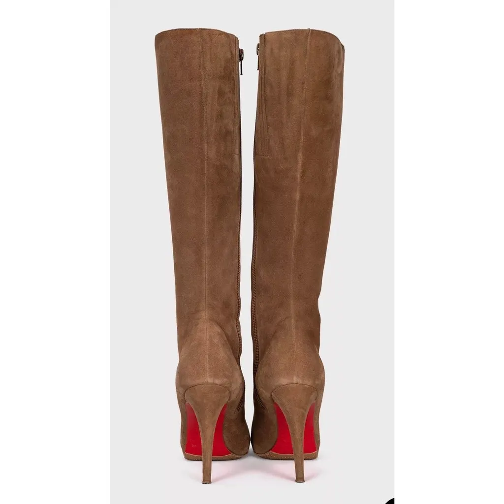 Christian Louboutin Brown Suede Knee-High Boots Sz.36 Pre-owned Brown Suede Good - Model View