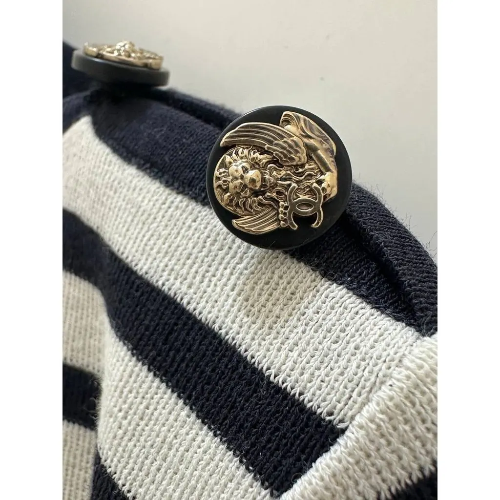 Chanel Vintage Striped Knit Top - FR 38 Pre-owned Navy Cotton Good - Inside View