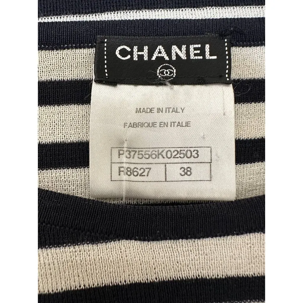 Chanel Vintage Striped Knit Top - FR 38 Pre-owned Navy Cotton Good - Model View