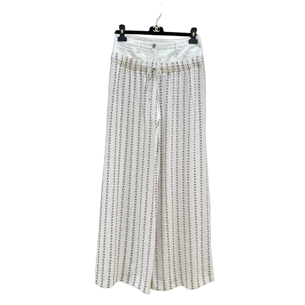 Chanel Vintage Silk Wide Leg Pants Sz.38 Pre-owned Black Silk Good - Front View