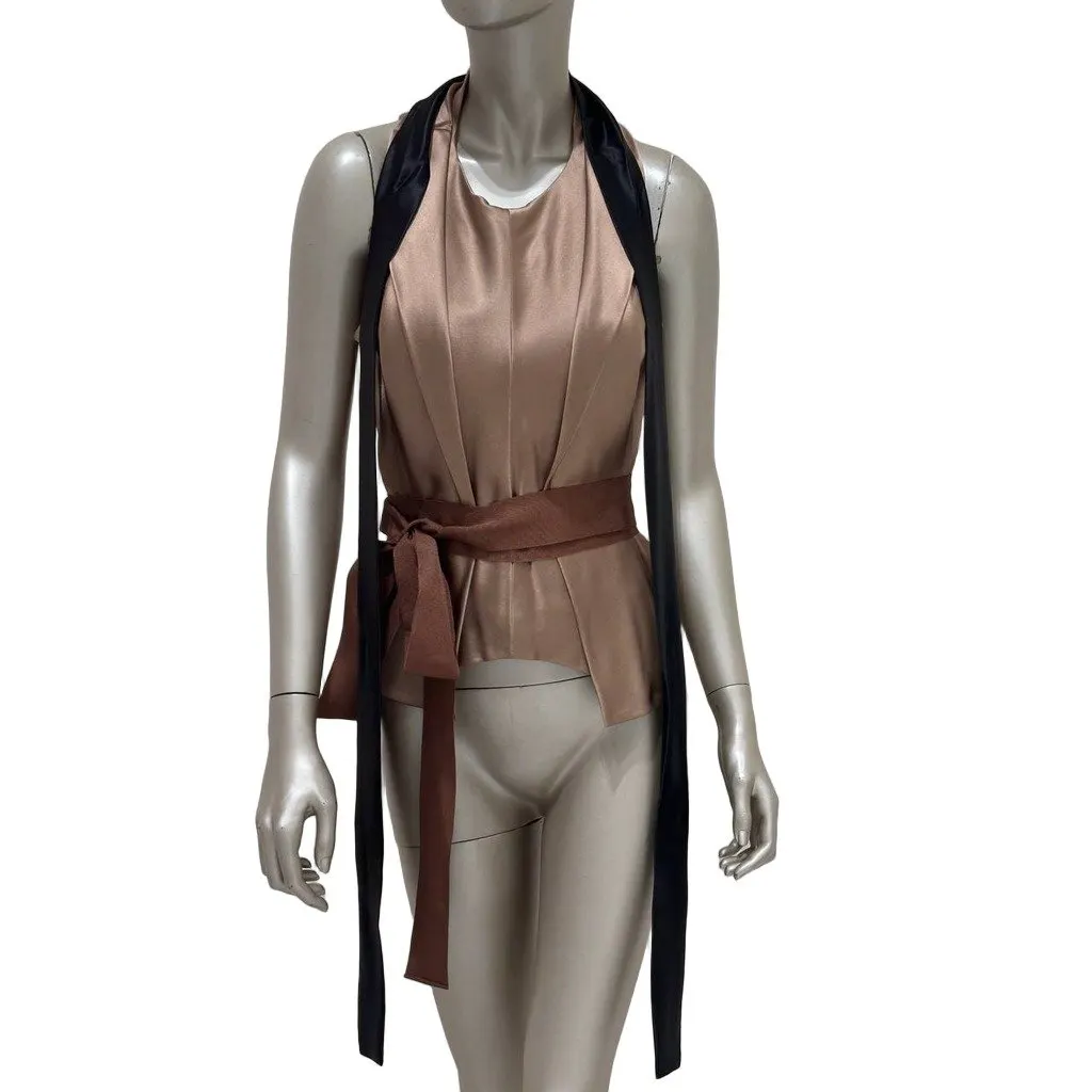 Unsigned Silk Draped Halter Top Size 4 Pre-owned Black Silk Good - Front View