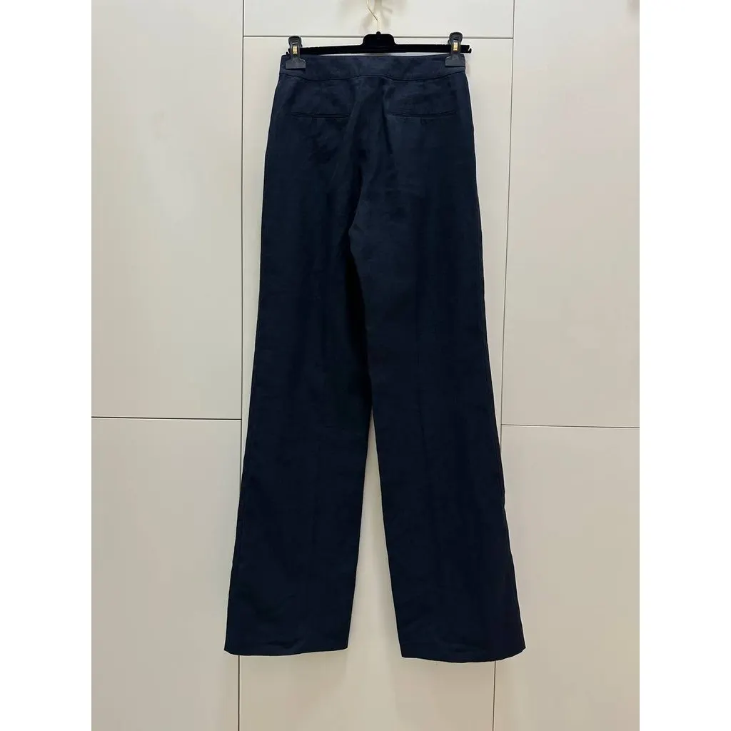 Chanel Vintage Navy Linen Wide Leg Pants FR 38 Pre-owned Navy Linen Good - Back View
