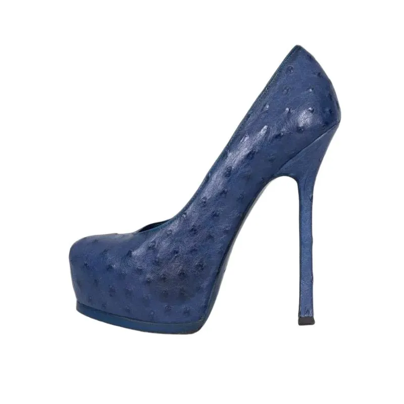 Saint Laurent Blue Leather Platform Stiletto Pumps 37.5 pre-owned Blue Leather Good - Front View