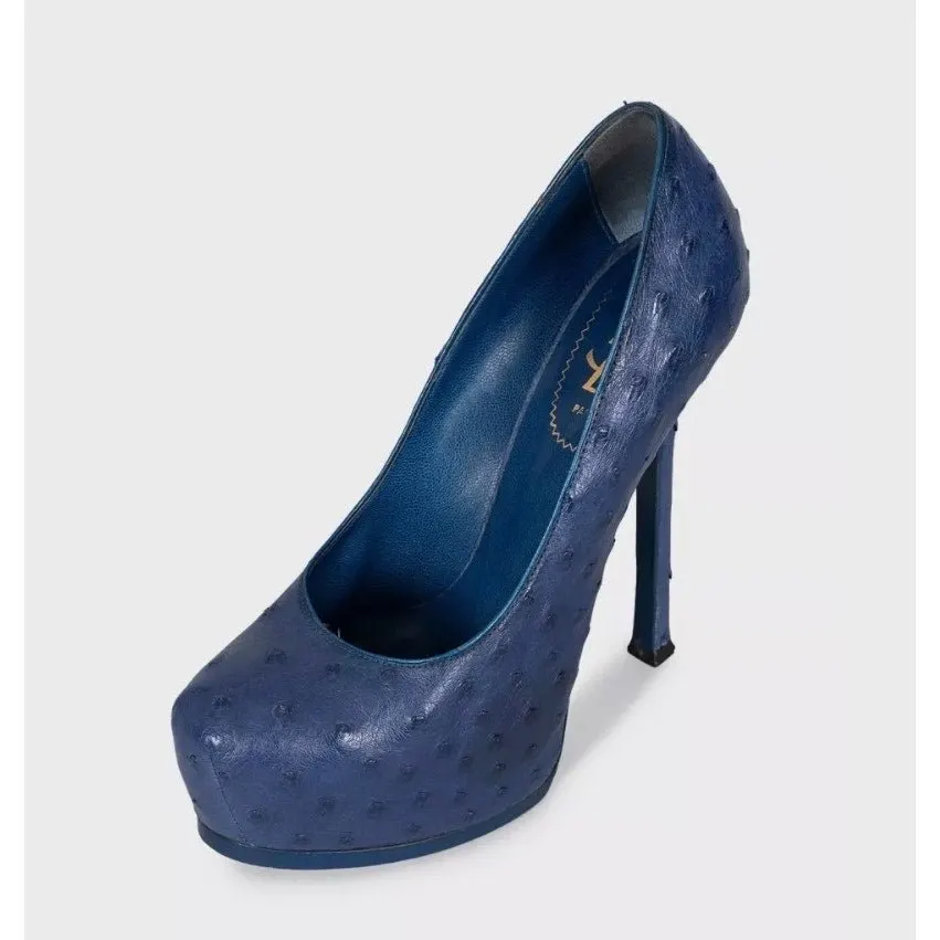 Saint Laurent Blue Leather Platform Stiletto Pumps 37.5 pre-owned Blue Leather Good - Inside View