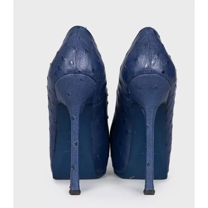 Saint Laurent Blue Leather Platform Stiletto Pumps 37.5 pre-owned Blue Leather Good - Model View