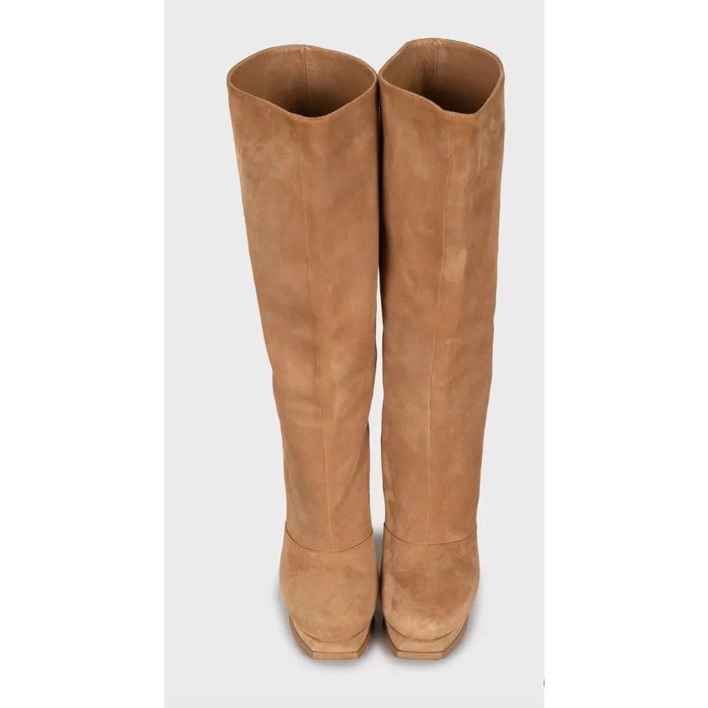 Saint Laurent Suede Platform Stiletto Knee High Boots 36.5 Pre-owned Brown Suede Good - Back View