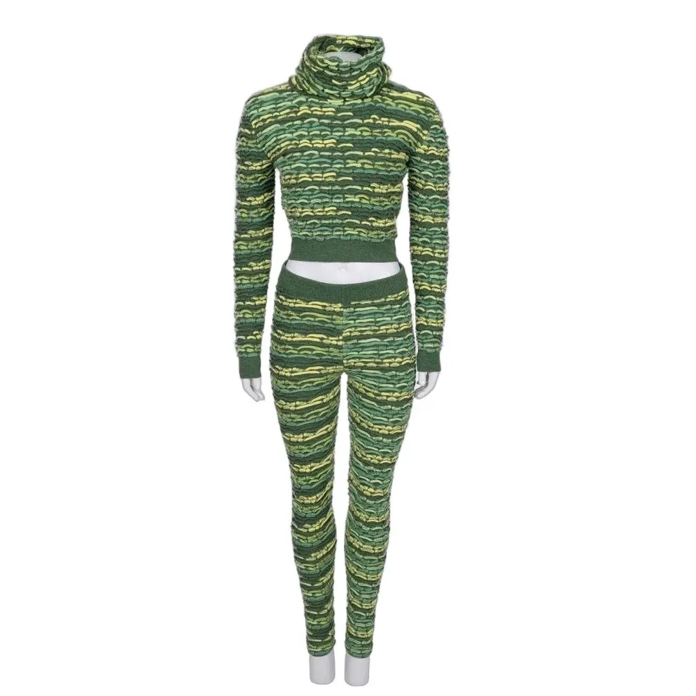 Chanel NWOT Chanel Green Cashmere Cowl Top Pant Suit Set EU36/S Pre-owned Green Wool Good - Front View