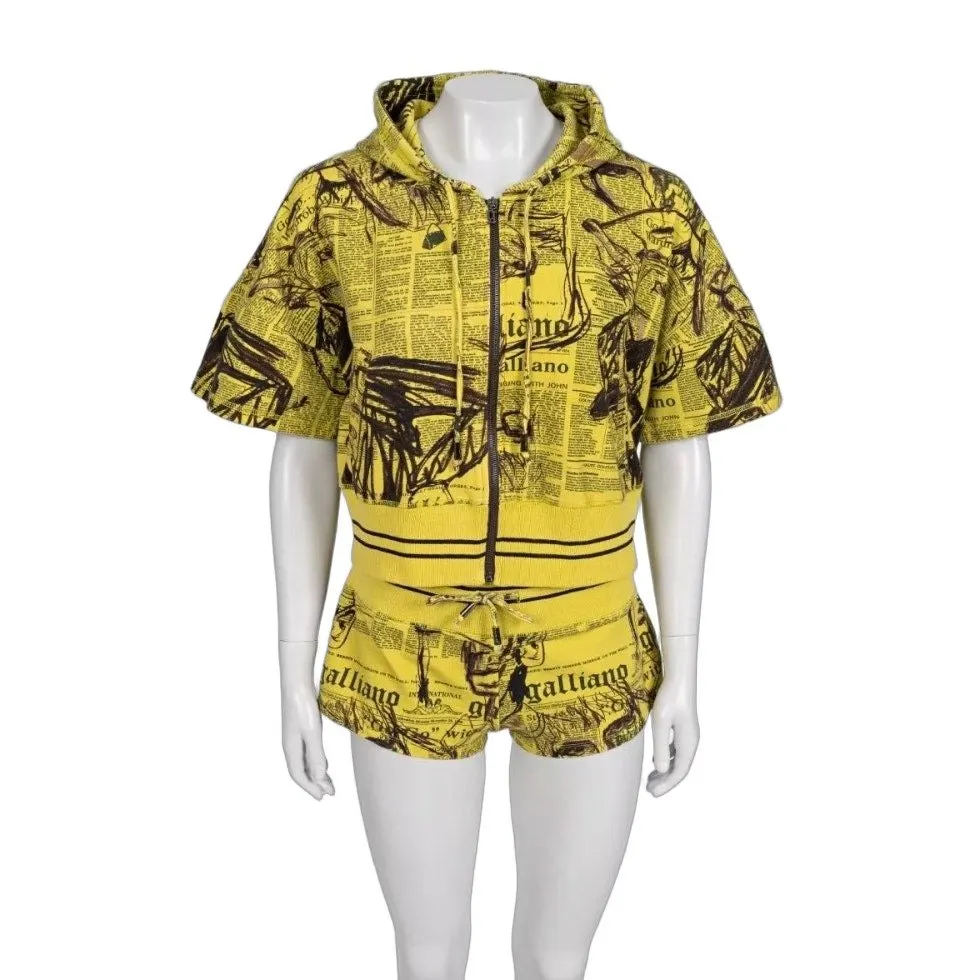 Galliano Vintage Yellow Printed Shorts Suit Set S Pre-owned